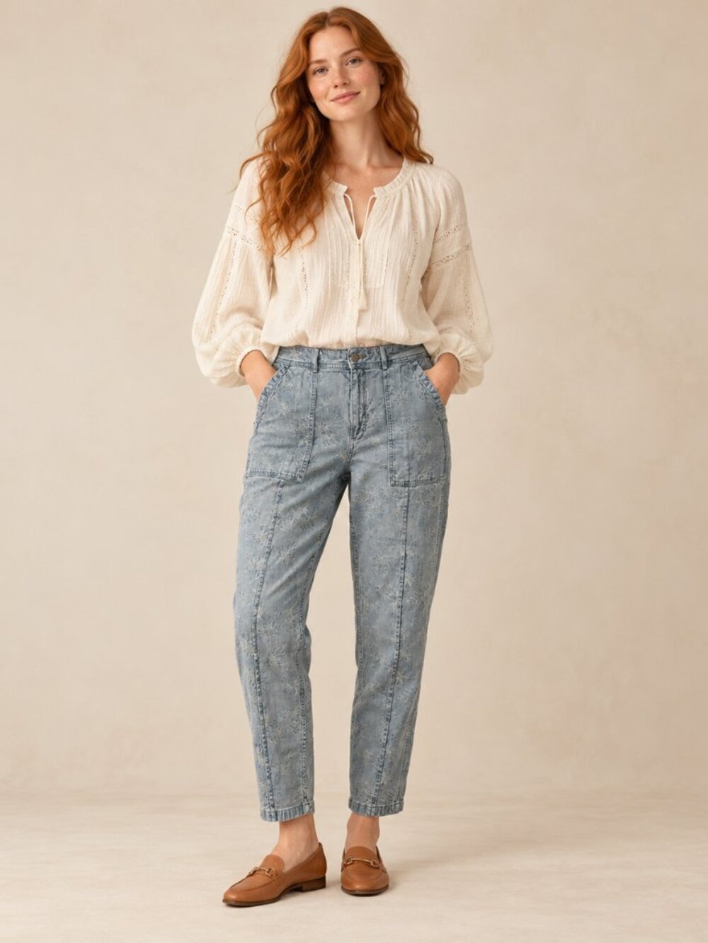 Anthropologie The Wanderer Floral Jacquard Utility Jeans Size 32